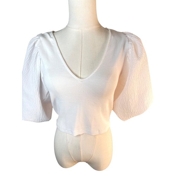 2/$30 ZARA Large White Puff Sleeve Crop Top - Picture 1 of 11